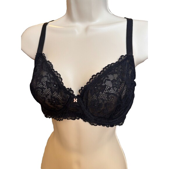 NWT Savage X Fenty Size 38B Black Bra Scalloped Lace Unlined Sheer Underwire - Picture 1 of 9
